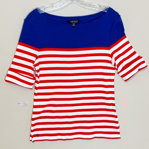 Ralph Lauren (size PL)Red White and Blue stripes Cotton Boatneck Knit Top - Picture 5 of 10